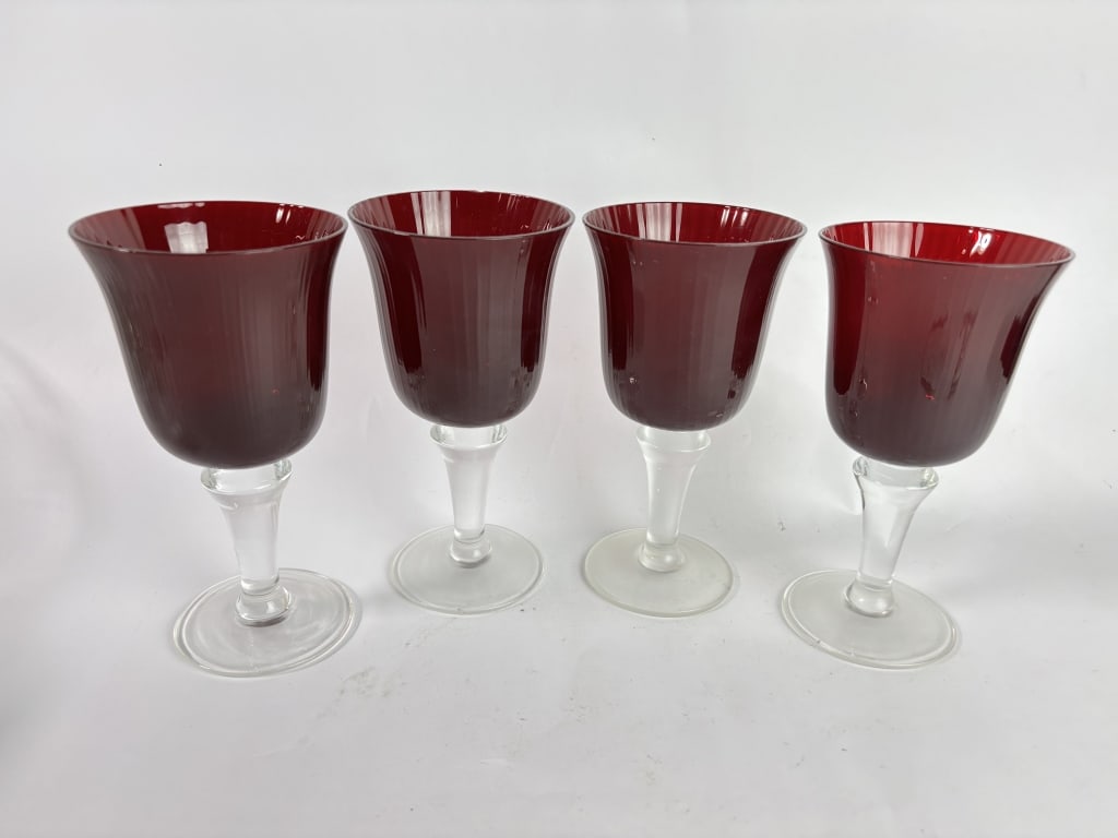 (4) Vintage Ruby Red Wine Glasses (1 of 4)