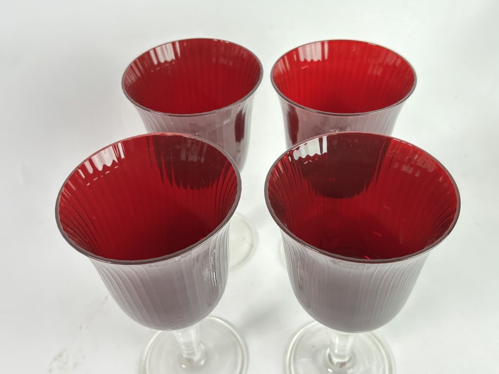 (4) Vintage Ruby Red Wine Glasses - 2