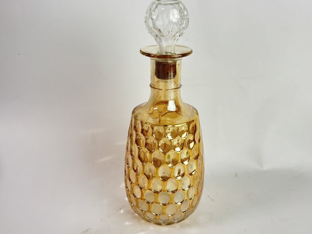 Vintage Old Forester Marigold Carnival Glass Decan: Vintage Old Forester Marigold Carnival Glass Decanter, 10.75in