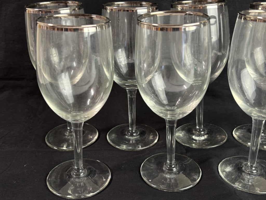 (7) Silver Rim Clear Wine Glasses - 3
