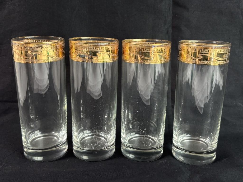 (4) Vintage MCM Italian 24KT Gold Glass Tumblers: (4) Vintage MCM Italian 24KT Gold Glass Tumblers, 6.5in