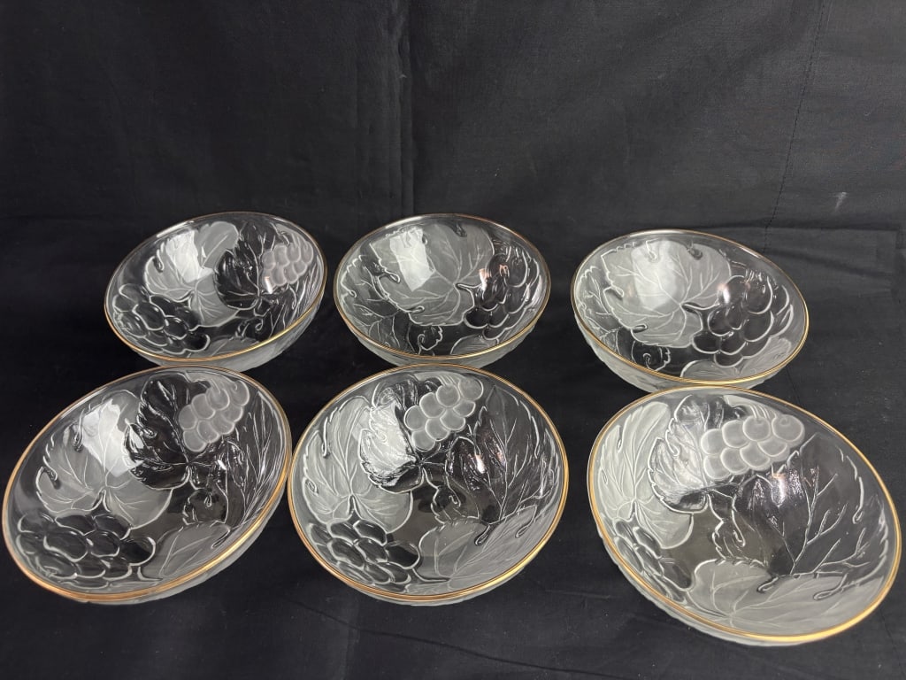 (6) Vintage Kig Indonesia Frosted Glass Bowls: (6) Vintage Kig Indonesia Frosted Glass Bowls, 5.75in by 2.25in