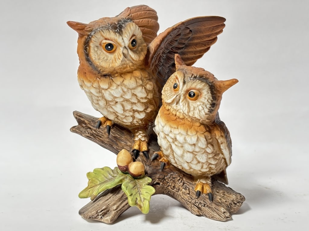 Vintage Homco Brown Horned Owls Figurine: Vintage Homco Brown Horned Owls Figurine, 5.5in
