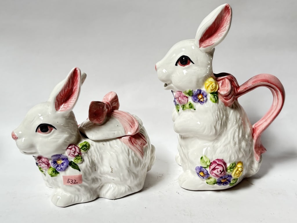 Vintage Porcelain Bunnie Pitcher and Cookie Jar (1 of 3)
