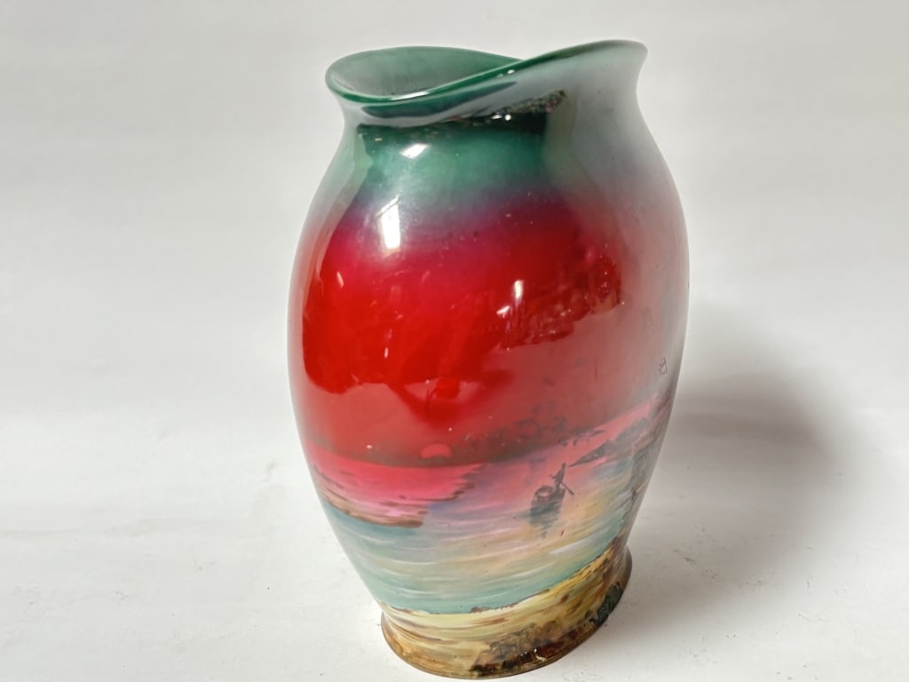 Vintage Marked Porcelain Landscape Vase: Vintage Marked Porcelain Landscape Vase, 8in by 7.5in