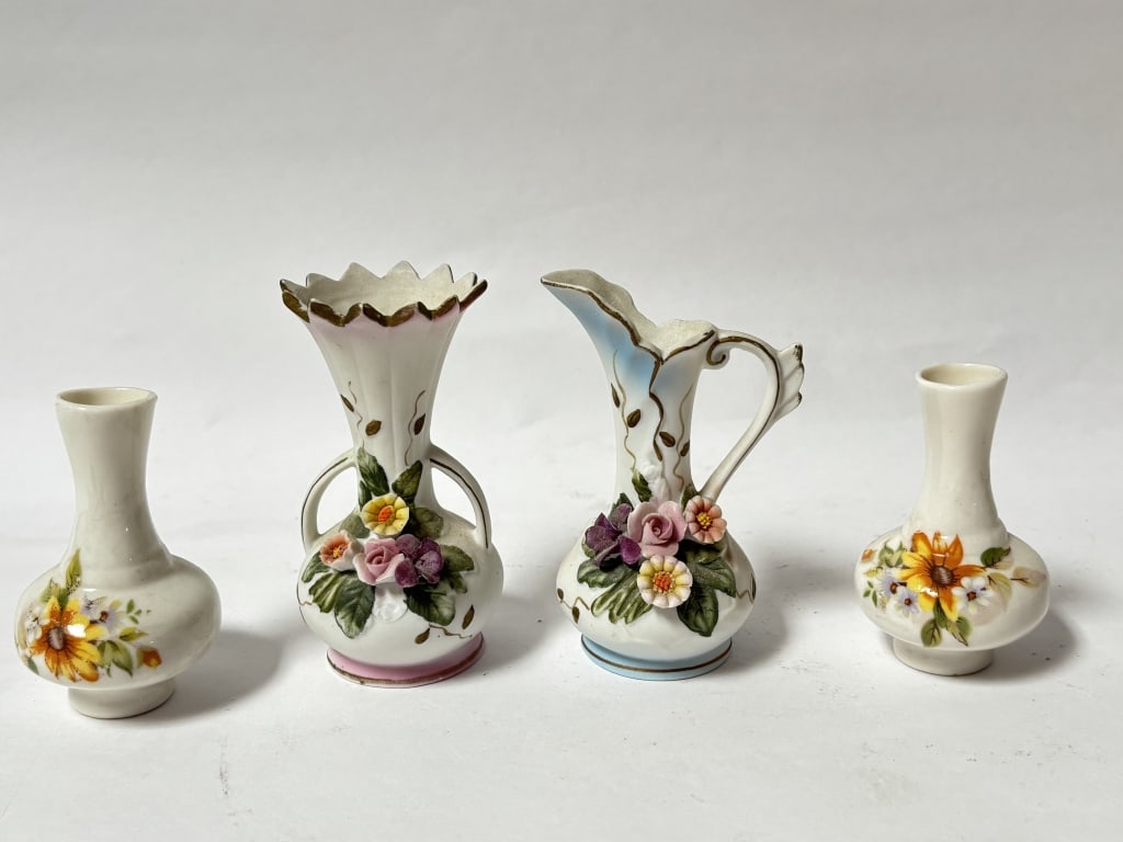 (4) Vintage Porcelain Floral Vases (1 of 1)