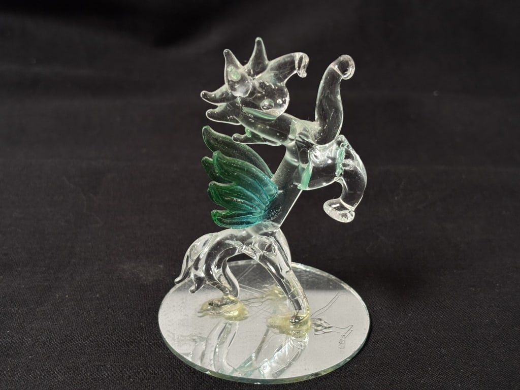 Vintage Miniature Glass Horse and Dolphin Figurine: Vintage Miniature Glass Horse and Dolphin Figurines, 5in by 3.75in by 3in