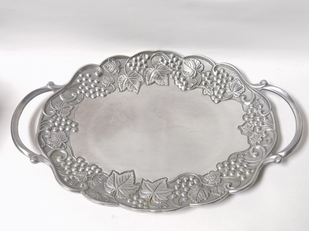 Vintage Lenox Pewter Grape Vines Serving Tray: Vintage Lenox Pewter Grape Vines Serving Tray, 23.5in by 15.5in