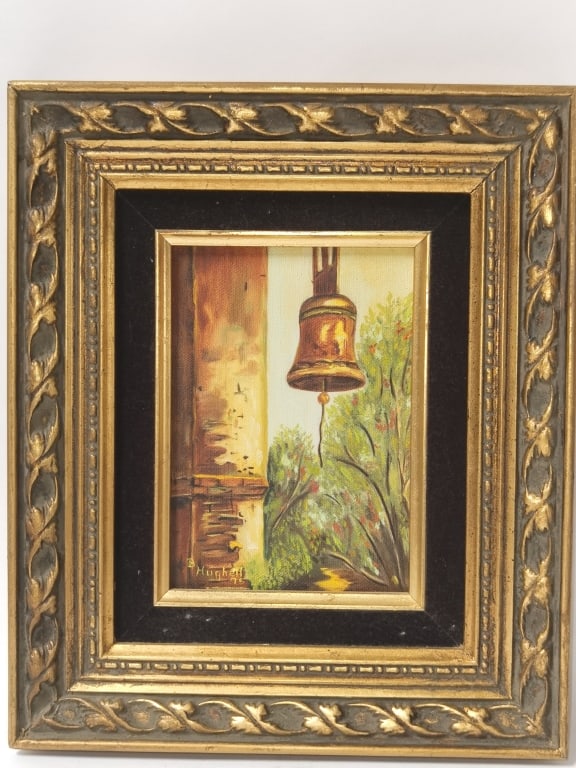 1975 B. Hughell Oil Painting of Bell: 1975 B. Hughell Oil Painting of Bell, 12.5in by 10.25in