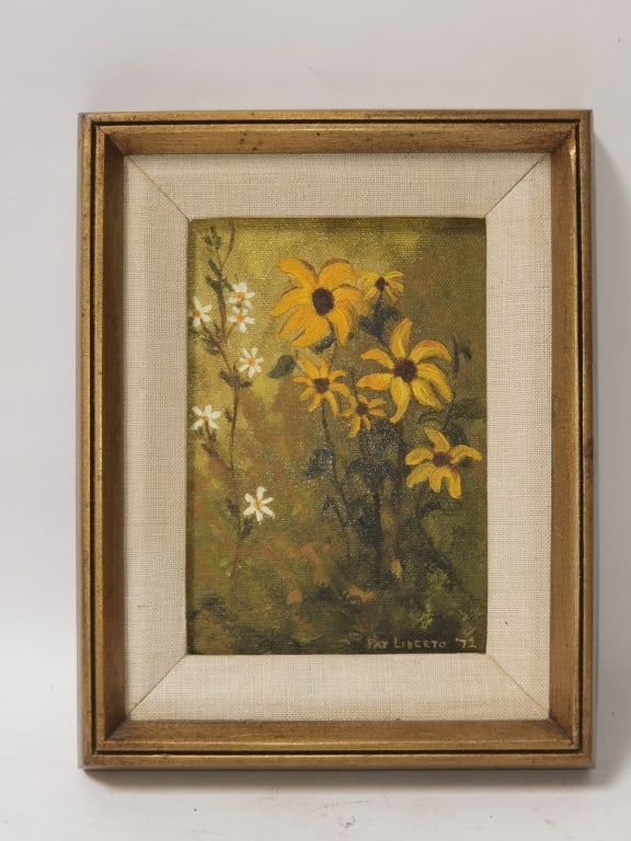 1972 Patty Liberto Floral Oil Painting: 1972 Patty Liberto Floral Oil Painting, 9.75in by 7.5in