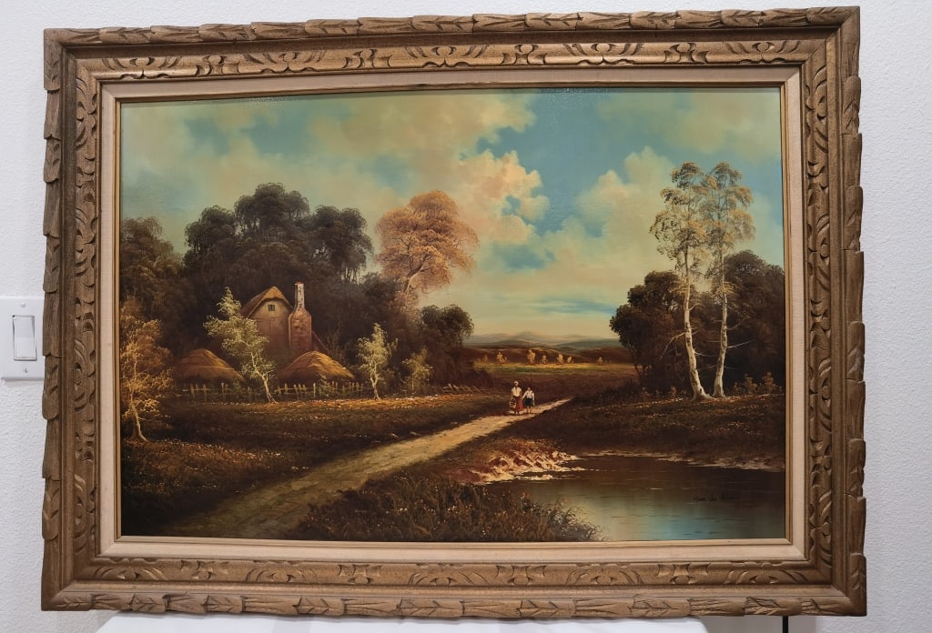 Large Signed Gene Van Allan Landscape Oil Painting: Large Signed Gene Van Allan Landscape Oil Painting, 43.5in by 32in