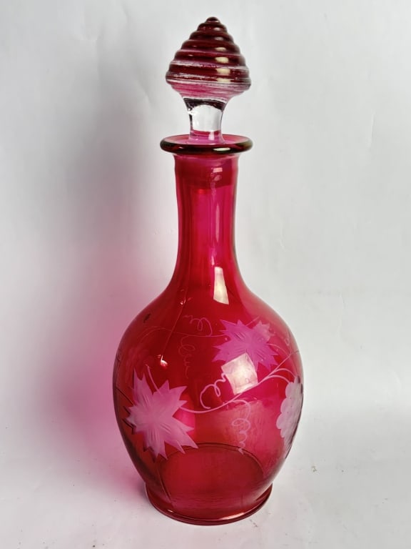 Vintage Cranberry Red Flashed Glass Decanter (1 of 3)