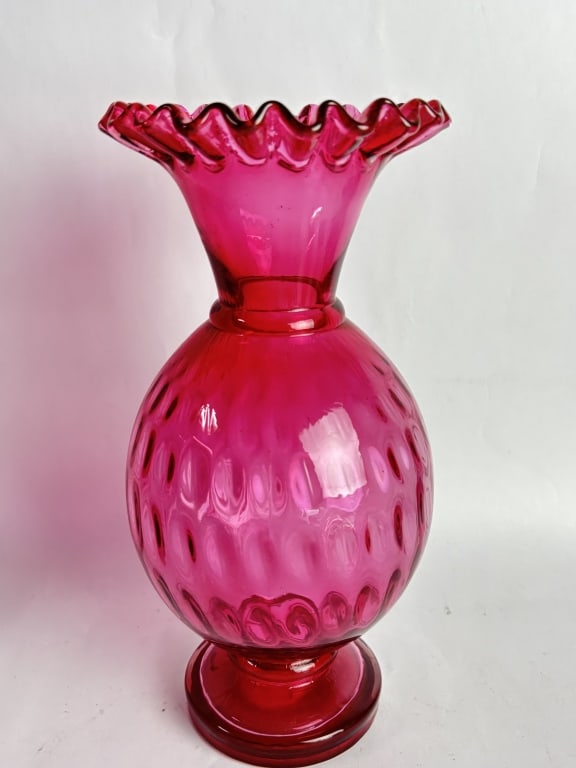Vintage Fenton Glass Cranberry Dimple Glass Vase (1 of 4)