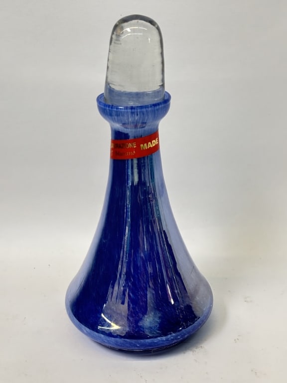 Vintage Lavorazione Murano Blue Art Glass Perfume: Vintage Lavorazione Murano Blue Art Glass Perfume Bottle, 8in