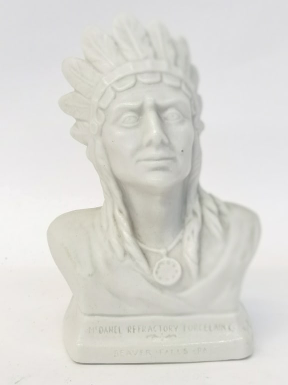 Vintage McDanel Refractory Porcelain Indian Chief: Vintage McDanel Refractory Porcelain Indian Chief Bust, 5in