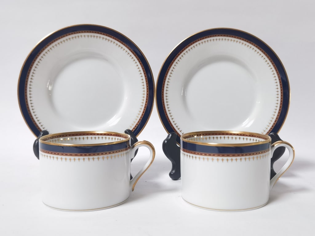 Pr. of Fitz & Floyd Starburst Cobalt Inglaze Tea C: Pr. of Fitz & Floyd Starburst Cobalt Inglaze Tea Cup Sets, 5.5in