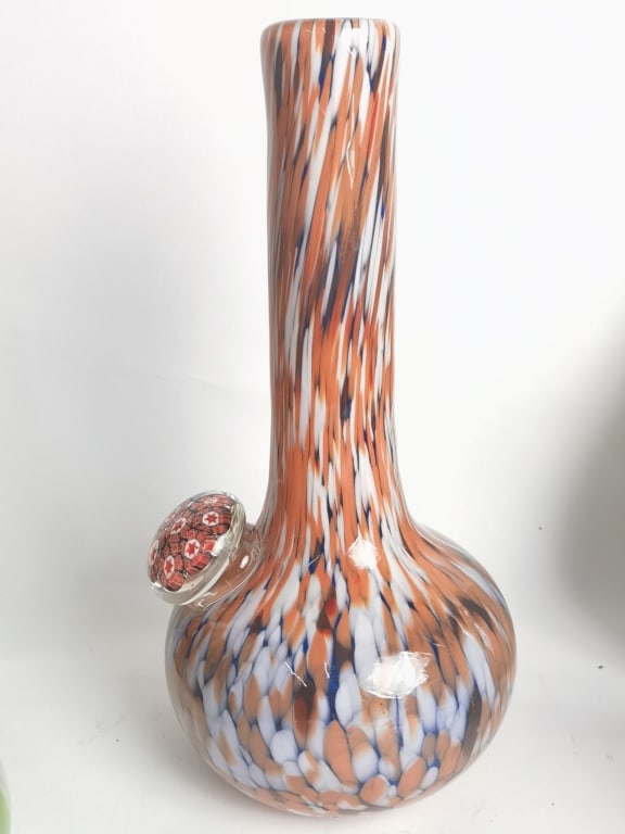 Vintage Murano Italy Pulled Splatter/Millefiori Gl: Vintage Murano Italy Pulled Splatter/Millefiori Glass Vase, 11.5in