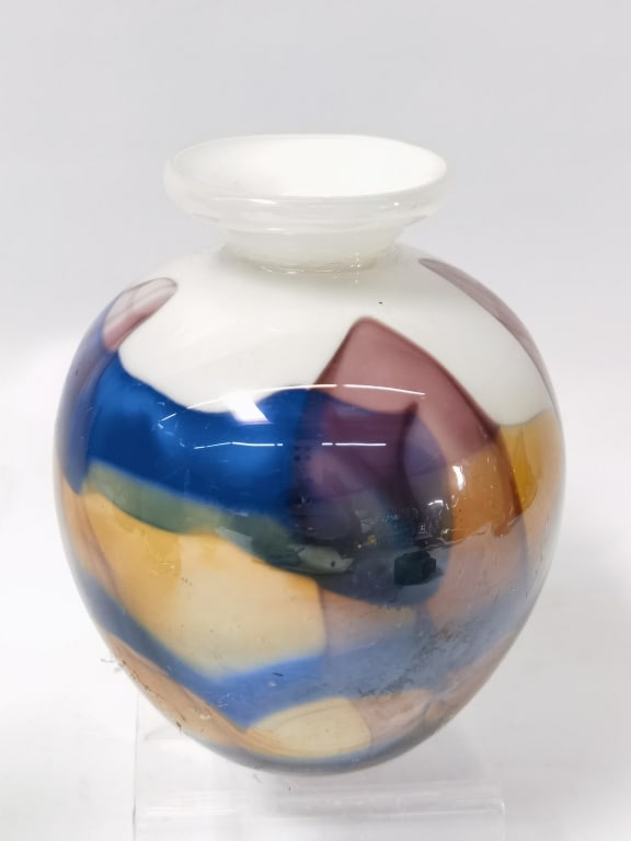 Vintage Murano Style Color Swirl Glass Vase: Vintage Murano Style Color Swirl Glass Vase, 5in
