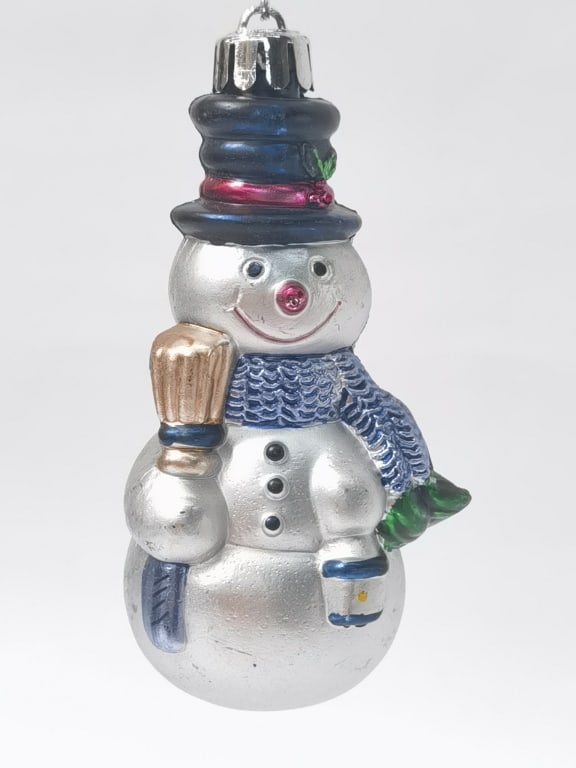 Vintage Glass Snowman Ornament: Vintage Glass Snowman Ornament, 4in