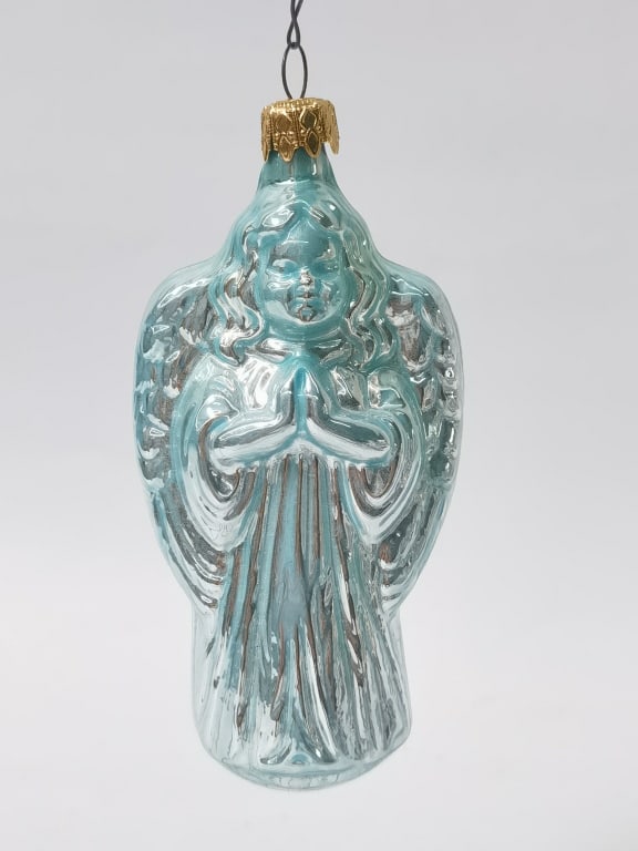 Vintage Glass Aqua Angel Ornament: Vintage Glass Aqua Angel Ornament, 5in