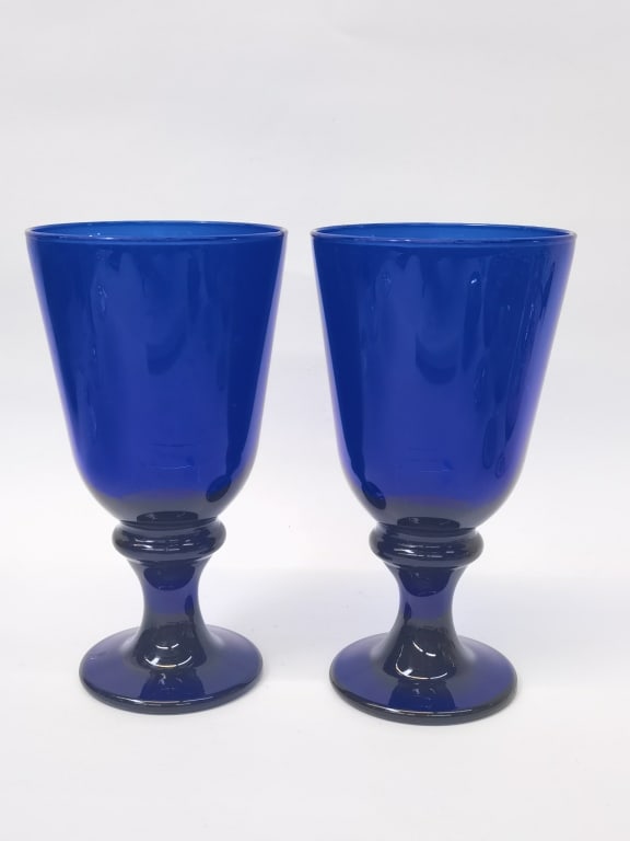 (2) Libbey Glass Flared Cobalt Blue Water Goblets