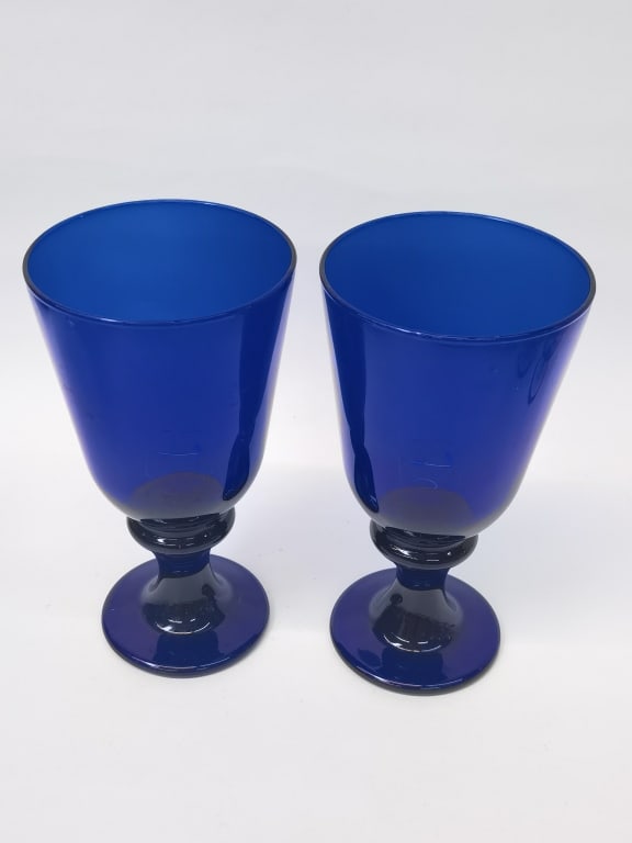 (2) Libbey Glass Flared Cobalt Blue Water Goblets - 2