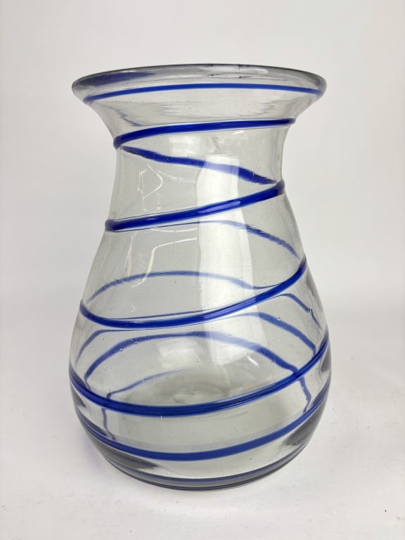Cobalt Blue Swirl Clear Glass Vase (1 of 3)