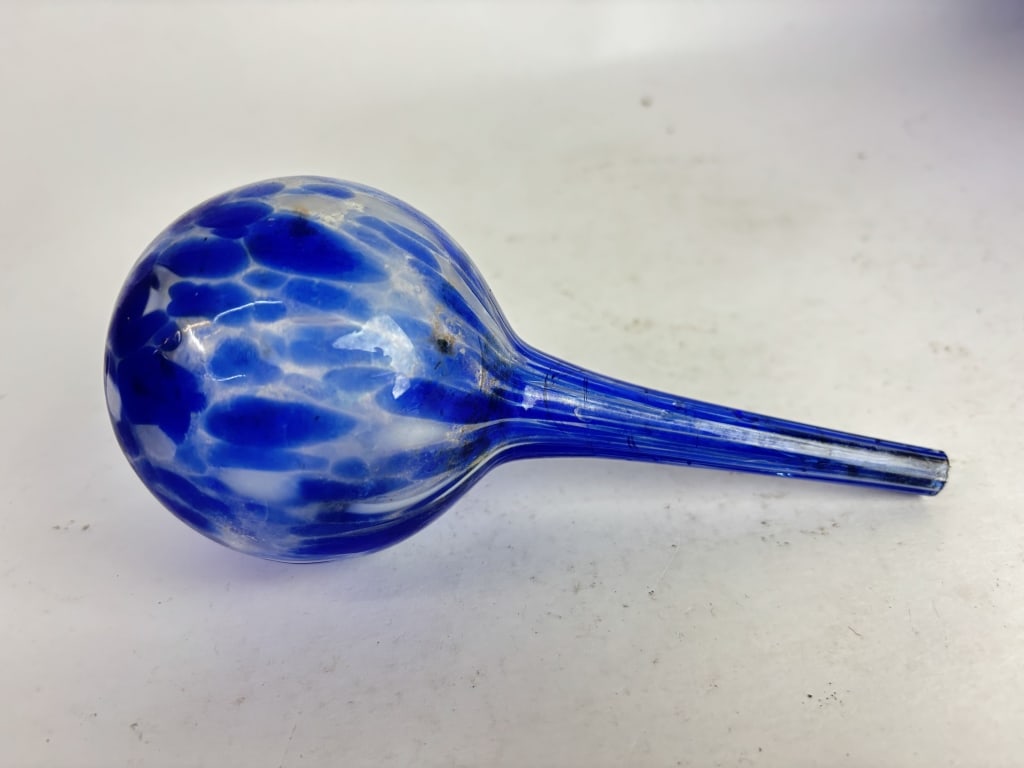 Blue Splatter Art Glass Aqua Bulb: Blue Splatter Art Glass Aqua Bulb, 6 5/8in