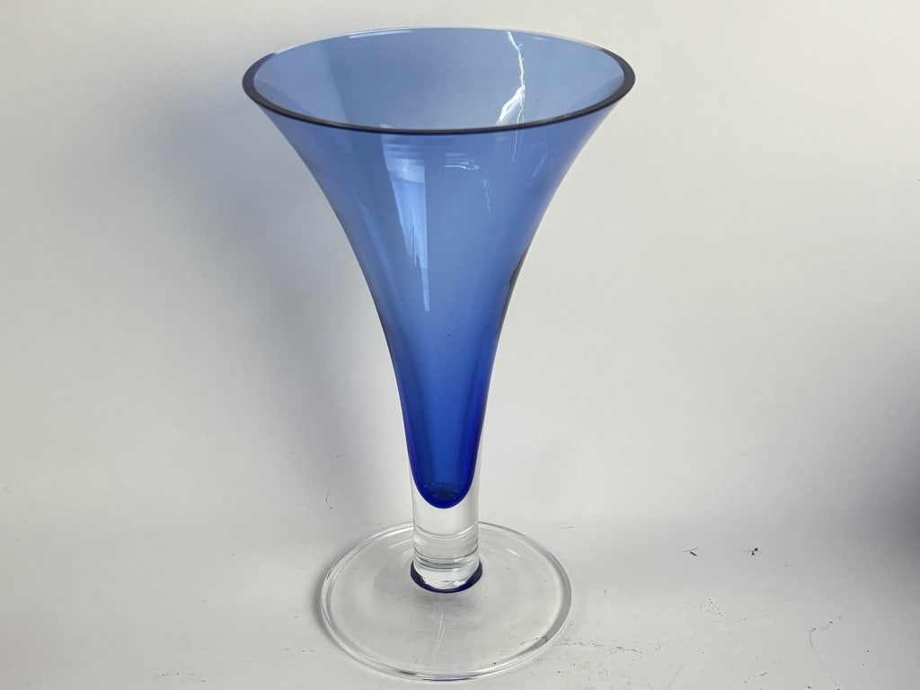 Cobalt Blue and Clear Glass Trumpet Vase (1 of 3)