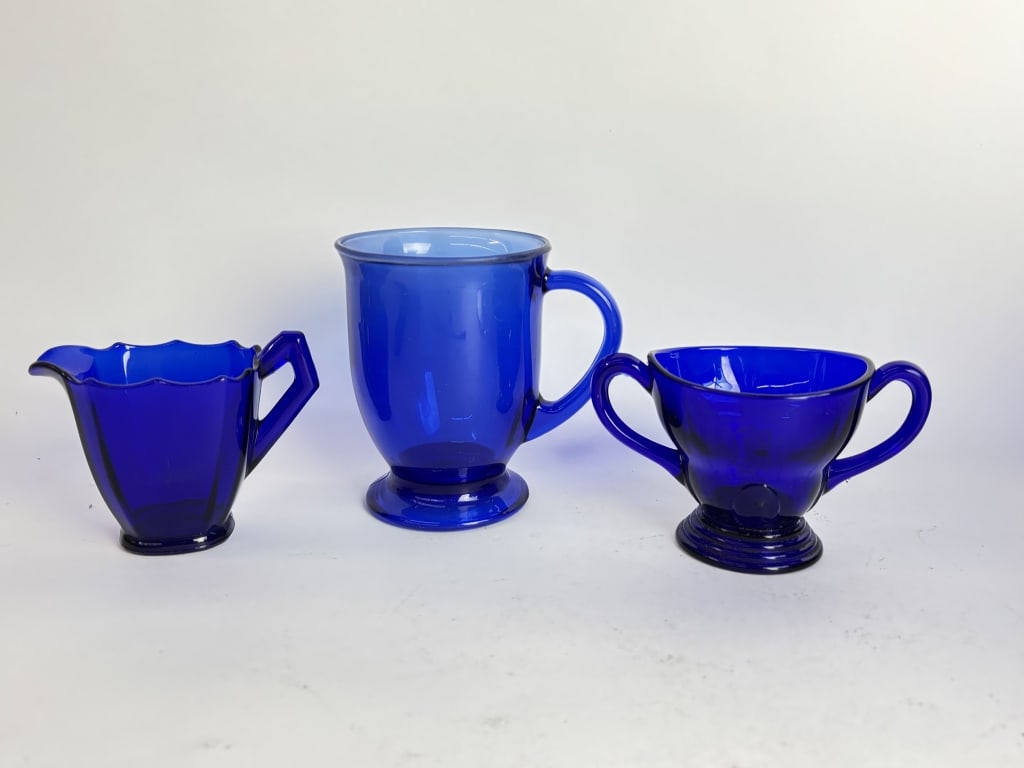 Group of Vintage Cobalt Blue Glass Wares: Group of Vintage Cobalt Blue Glass Wares, 55in by 5in
