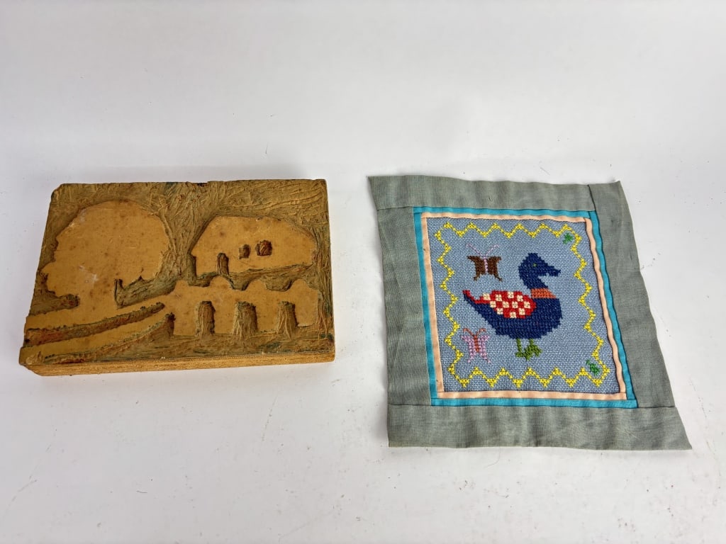 Vintage Woodblock and Duck Embroidery: Vintage Woodblock and Duck Embroidery, 6.5in