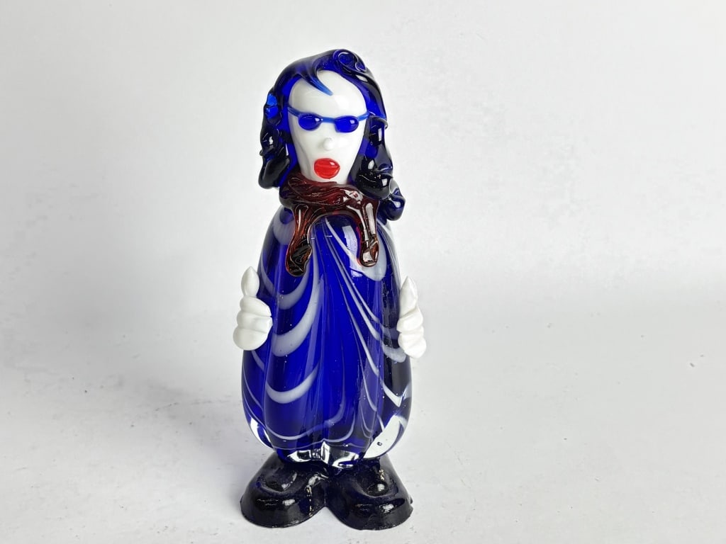 Vintage Murano Italy Blue Art Glass Figurine: Vintage Murano Italy Blue Art Glass Figurine, 7.75in