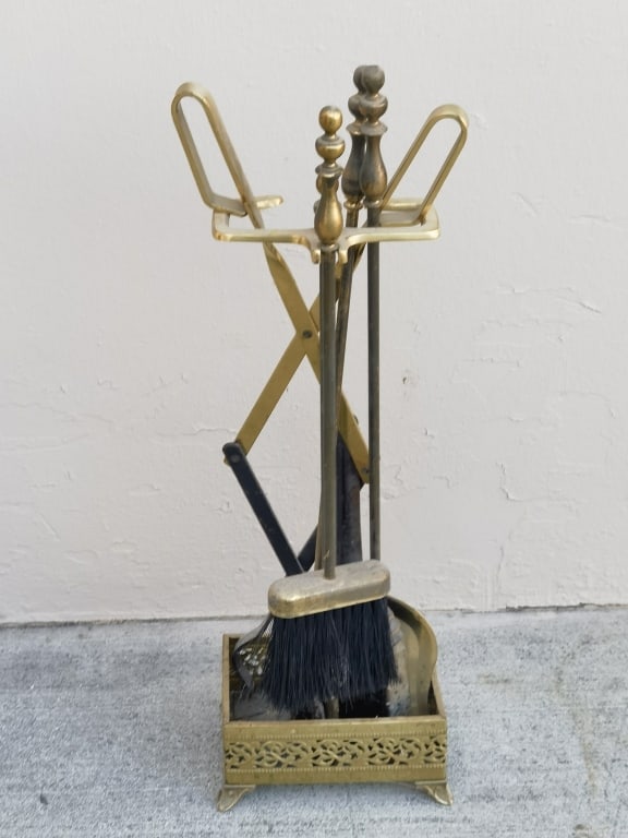 Set of Vintage Five Piece Brass Fireplace Tools (1 of 4)