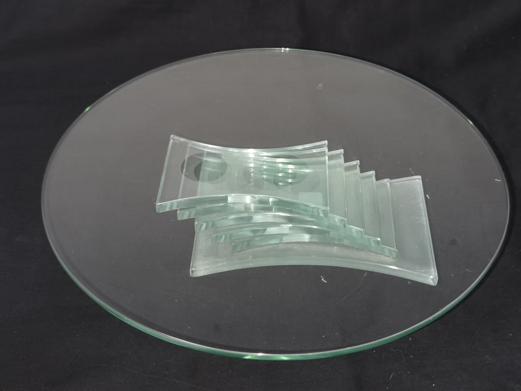 Vintage Partylite Glass Stratus 3 Wick Cake Plate: Vintage Partylite Glass Stratus 3 Wick Cake Plate, 11in by 2in