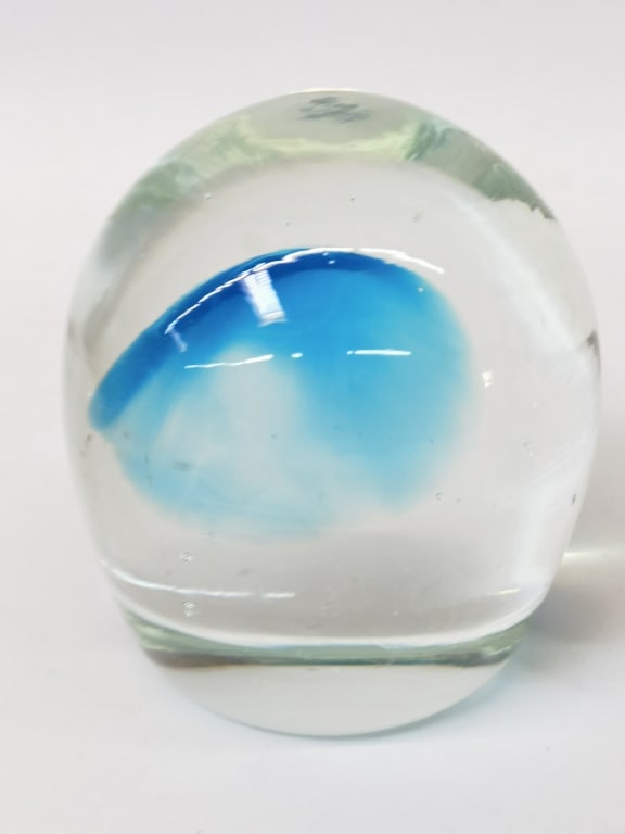 Vintage Light Blue/Clear Glass Paperweight: Vintage Light Blue/Clear Glass Paperweight, 3in