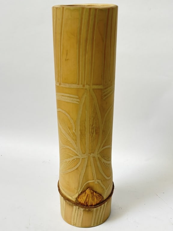 Signed Smith Carved Flower Vase - 2