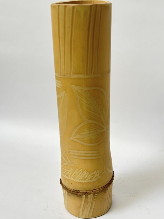 Signed Smith Carved Flower Vase - 3