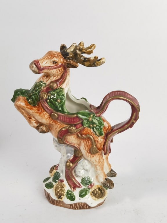 Vintage Fitz & Floyd Porcelain Reindeer Creamer: Vintage Fitz & Floyd Porcelain Reindeer Creamer, 6.5in