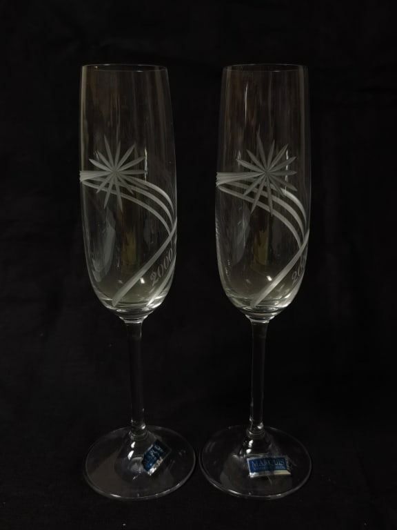 Pr. of Marquis by Waterford Crystal Champagne Flut: Pr. of Marquis by Waterford Crystal Champagne Flutes, 9.25in