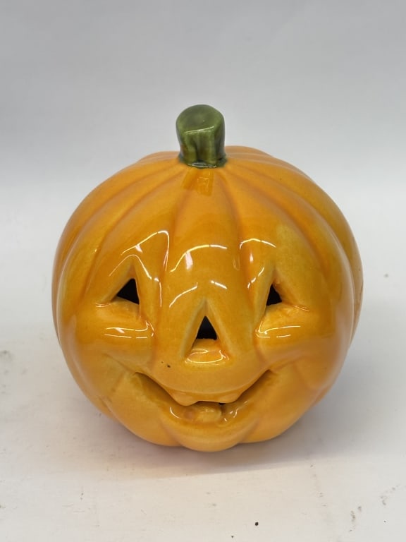 Porcelain Halloween Pumpkin: Porcelain Halloween Pumpkin, 4.25in by 4in