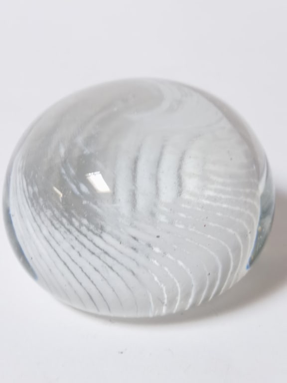 Vintage White Brushed Pattern Glass Paperweight: Vintage White Brushed Pattern Glass Paperweight, 2.5in
