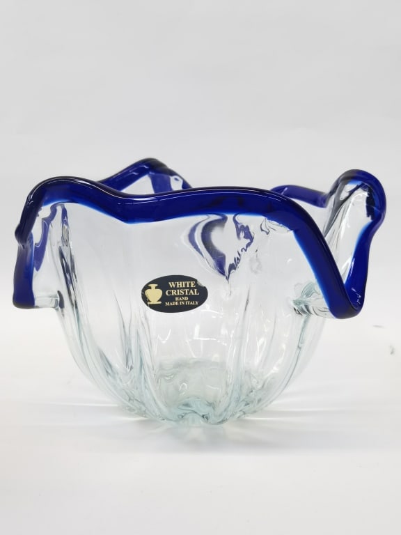 Vintage White Cristal Murano Italy Handkerchief Bo (1 of 4)