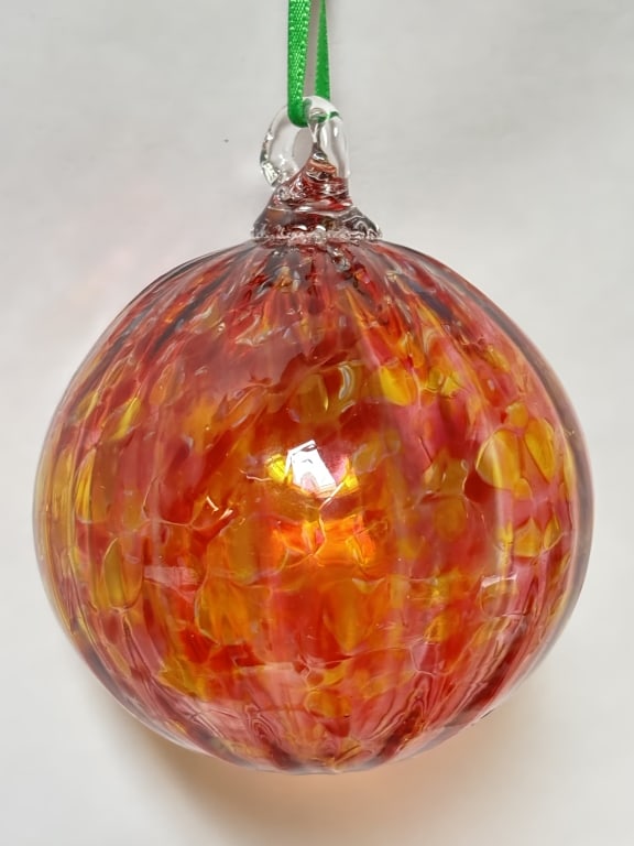 Vintage Pink and Yellow Art Glass Ornament: Vintage Pink and Yellow Art Glass Ornament, 4in