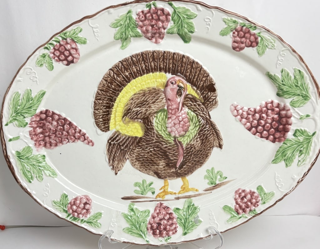 Vintage California Made Ceramic Turkey Charger: Vintage California Made Ceramic Turkey Charger, 20in