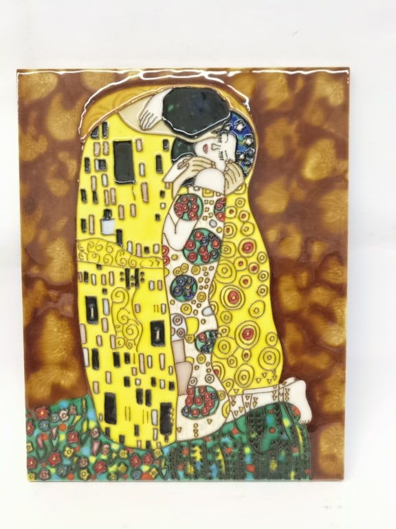 Vintage Gustav Klimt "The Kiss" Tile: Vintage Gustav Klimt "The Kiss" Tile, 14in by 11in