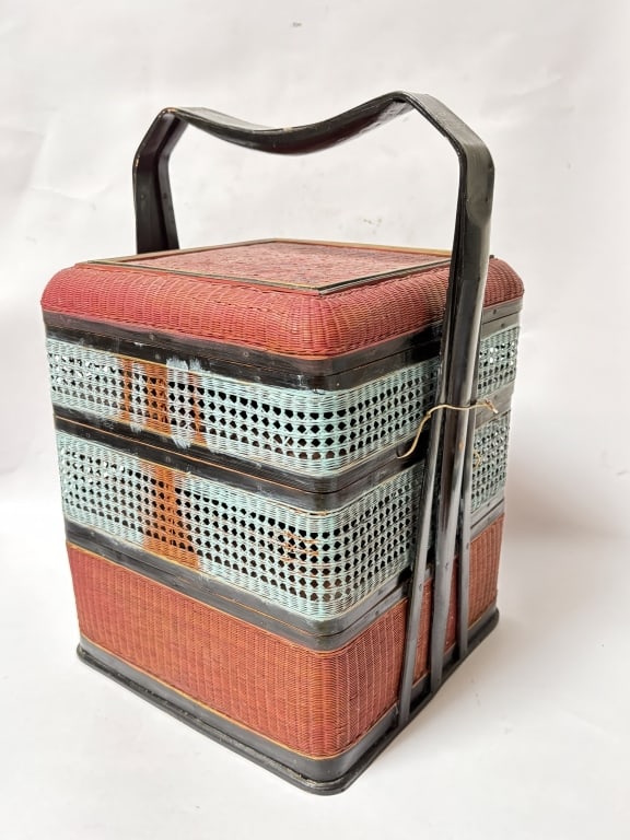 Chinese Hand-Woven Bamboo Food Box: Chinese Hand-Woven Bamboo Food Box, 14.5in by 9in