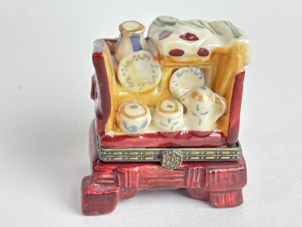 Vintage Porcelain Cupboard Trinket Box: Vintage Porcelain Cupboard Trinket Box, 2.25in