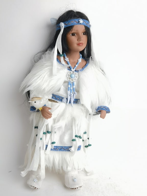 Vintage Native American Porcelain Doll: Vintage Native American Porcelain Doll, 16in