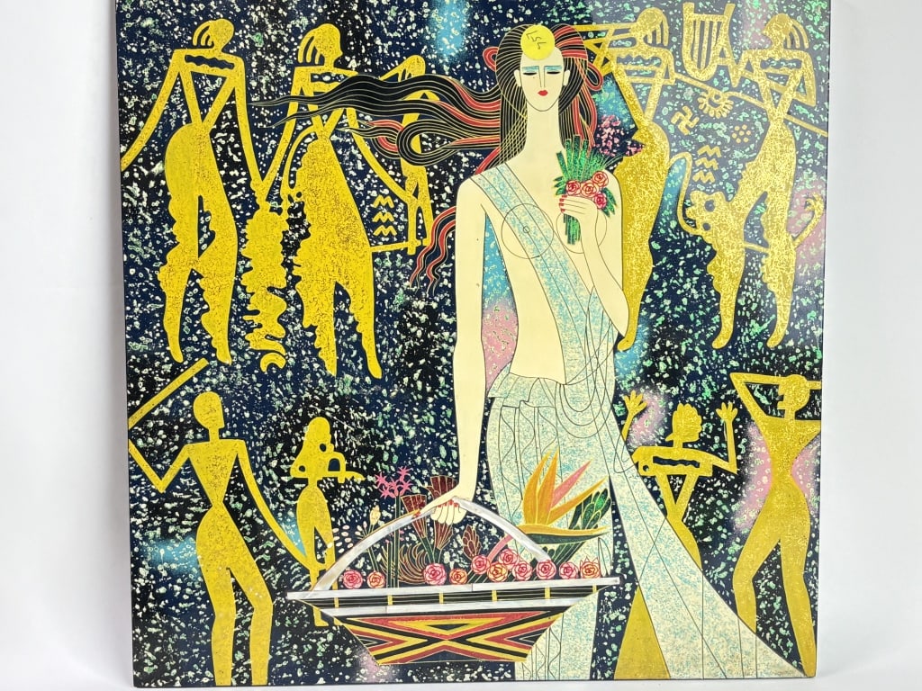 Vintage "Ting Shao Kuang" Kepping Peace Lacquer Pa: Vintage "Ting Shao Kuang" Kepping Peace Lacquer Painting, 16in by 16in