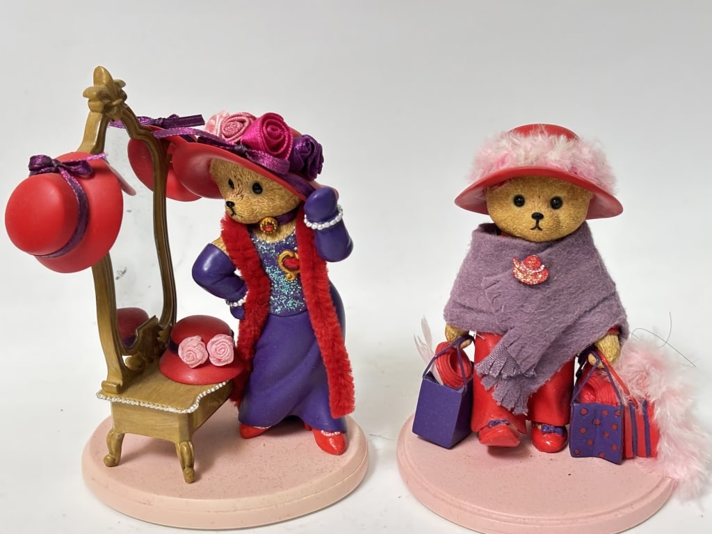 (2) Hamilton Collections Happy Hatter Teddy Figuri: (2) Hamilton Collections Happy Hatter Teddy Figurines, 5.75in